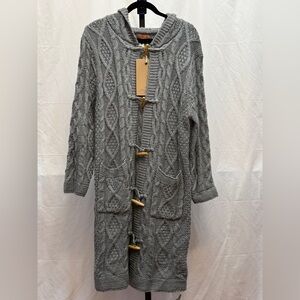 01B - POL Gray Hooded Cable Knit Cardigan